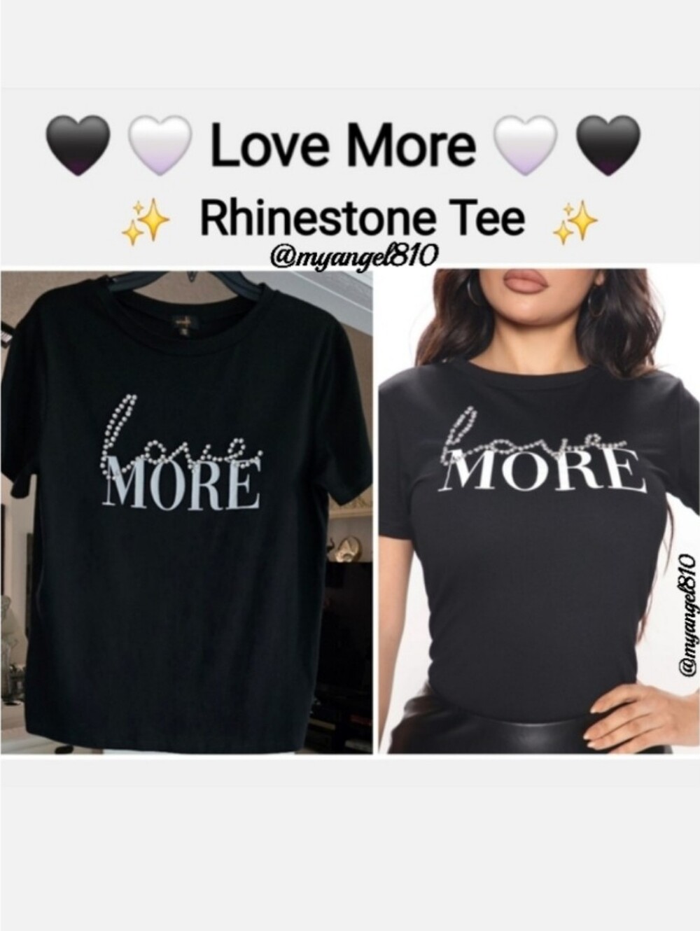 Love More Rhinestone Short Sleeve Tee - Black, Size M